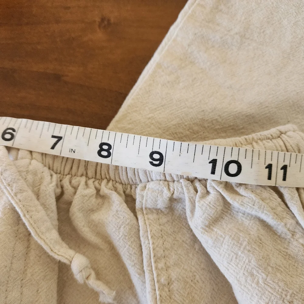 Cream Color Cotton Pockets Faux Zipper Straight Leg Wome's Pants Size L
